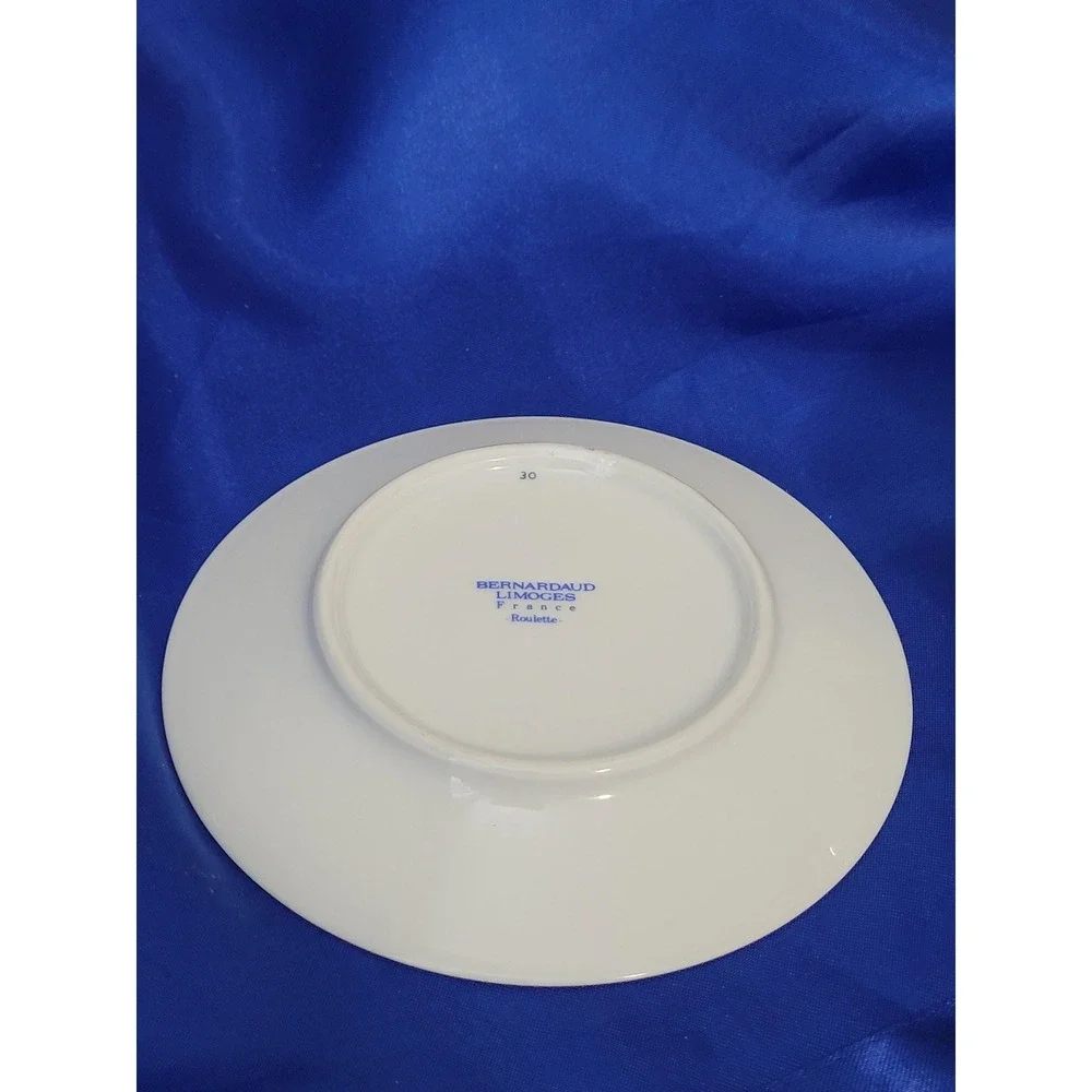 Porcelain Tea Coffee Cup and Saucer, Bernardaud Limoges Roulette Pattern